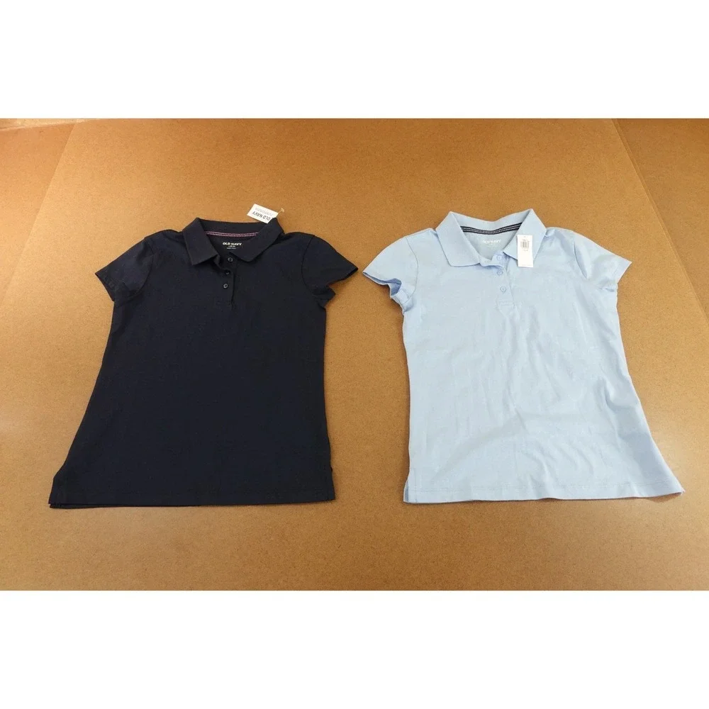 Old Navy Girls Large (10-12) Blue School Uniform Jersey-Knit Polo 2 Pack NWT